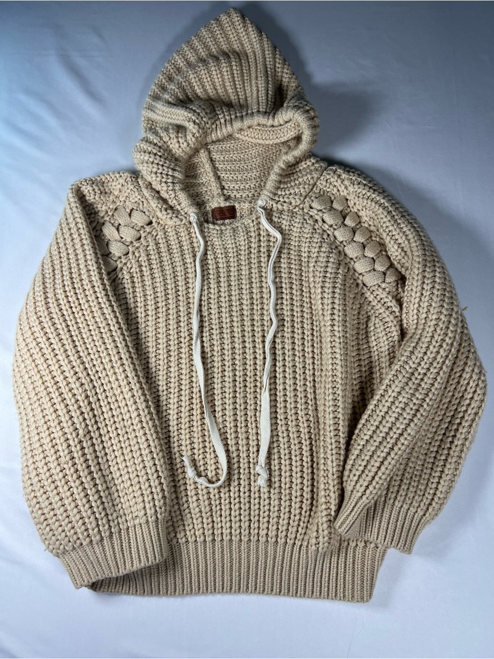 POL Women's Cream Chunky Knit Hooded Sweater